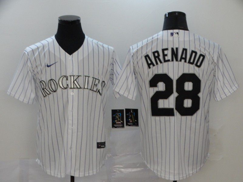 Men Colorado Rockies 28 Arenado White stripes Nike Game MLB Jerseys